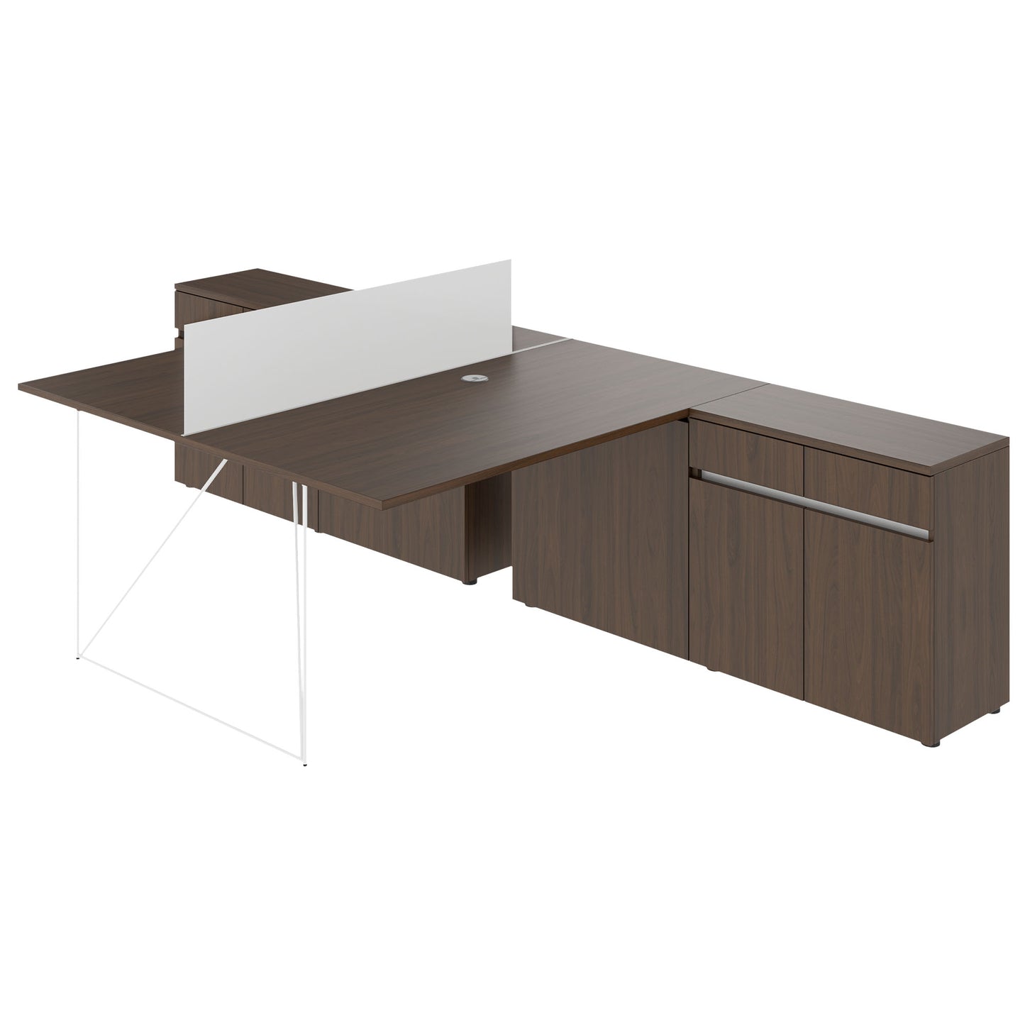 Bureau d'équipe AIR DUO avec buffets | 1600 - 2000 x 3200 mm, électrifié, noyer