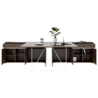 Bureau d'équipe AIR DUO avec buffets | 1600 - 2000 x 3200 mm, électrifié, noyer