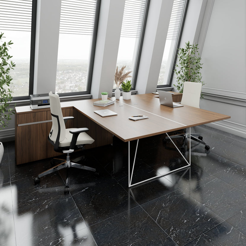 AIR DUO Bureau de l'équipe avec des buffet | 1600 - 2000 x 3200 mm, électrifié, noix