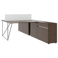 Bureau d'équipe AIR DUO avec buffets | 1600 - 2000 x 3200 mm, électrifié, noyer