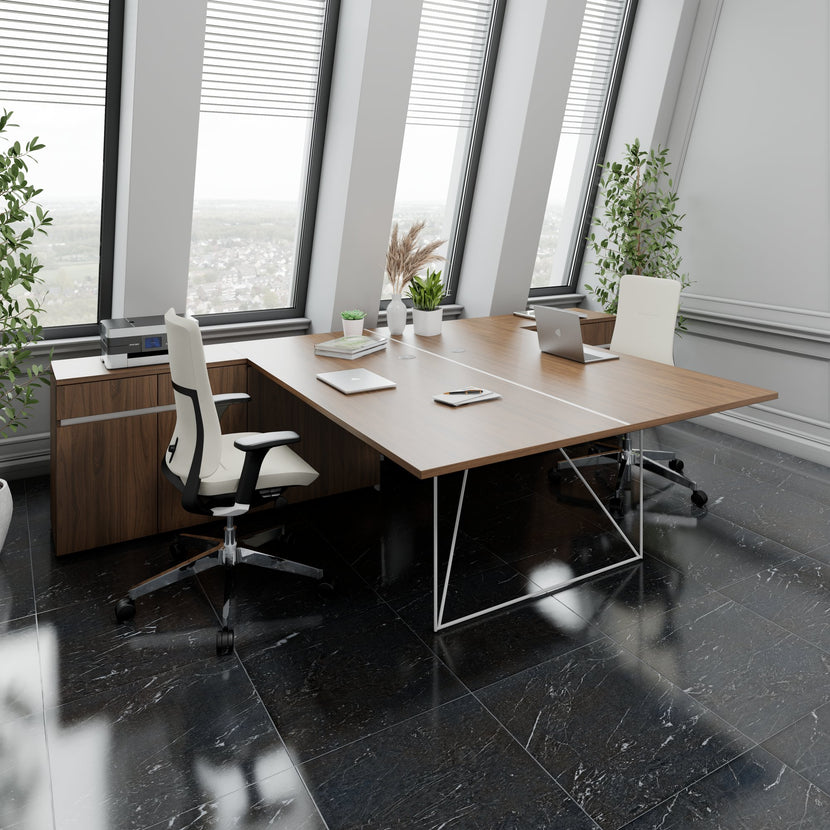 AIR DUO Bureau de l'équipe avec des buffet | 1600 - 2000 x 3200 mm, électrifié, noix