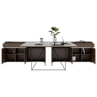 Bureau d'équipe AIR DUO avec buffets | 1600 - 2000 x 3200 mm, électrifié, noyer