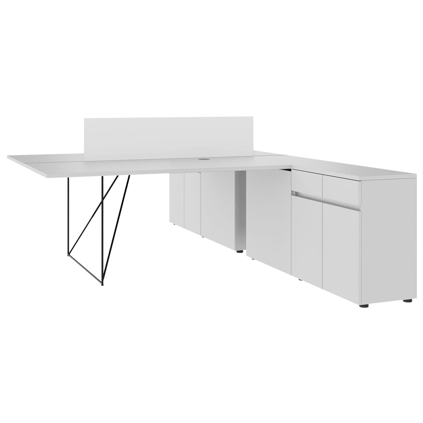 AIR DUO Team-Schreibtisch mit Sideboards | 1600 - 2000 x 3200 mm, elektrifiziert, Perlgrau