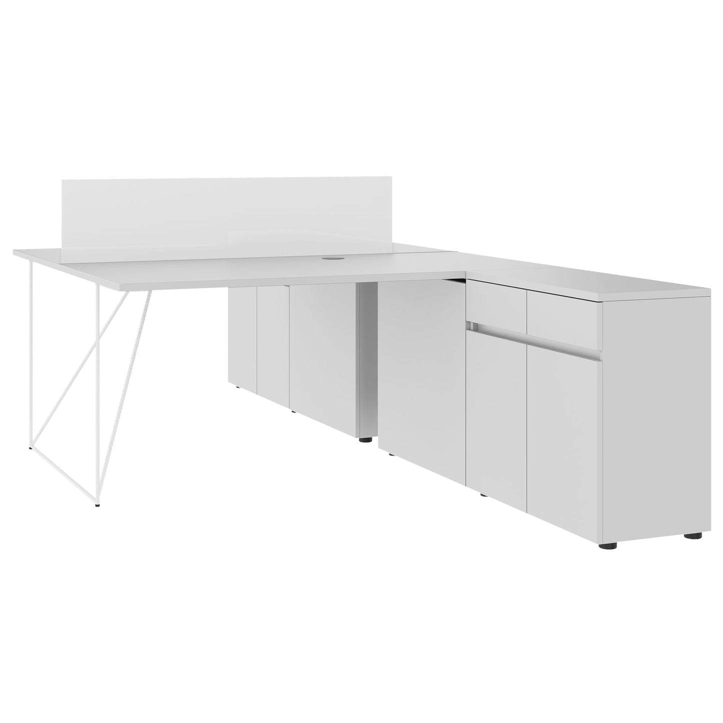 AIR DUO Team-Schreibtisch mit Sideboards | 1600 - 2000 x 3200 mm, elektrifiziert, Perlgrau