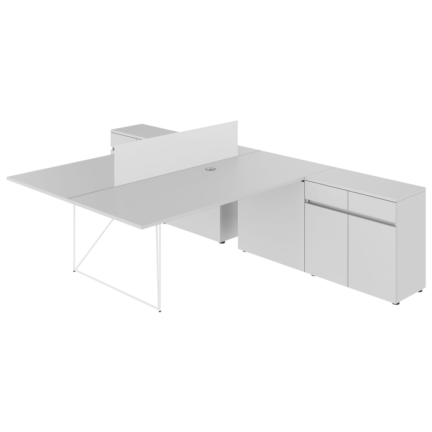 AIR DUO Team-Schreibtisch mit Sideboards | 1600 - 2000 x 3200 mm, elektrifiziert, Perlgrau