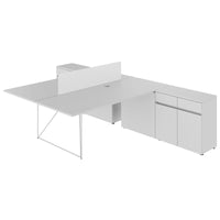 Air Duo Team Desk con sideboard | 1600 - 2000 x 3200 mm, elettrificato, grigio perla