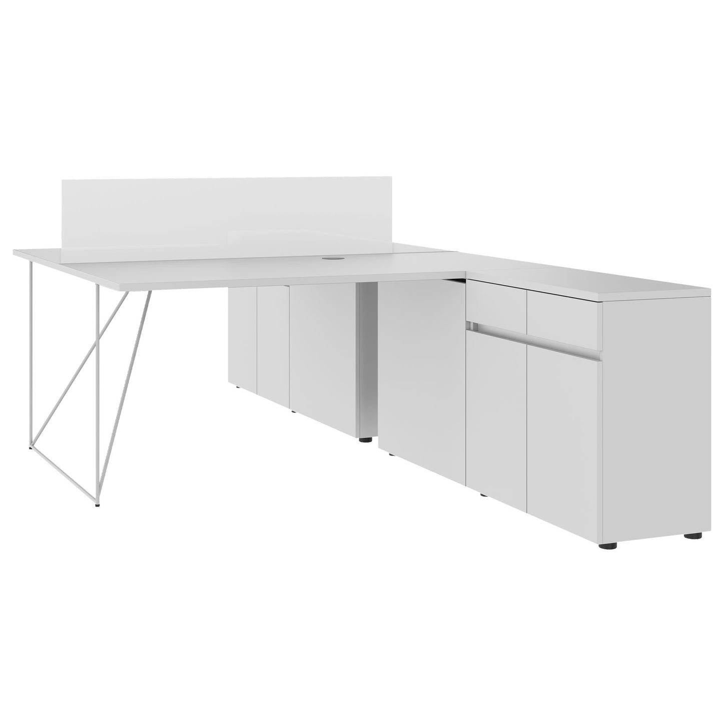 AIR DUO Team-Schreibtisch mit Sideboards | 1600 - 2000 x 3200 mm, elektrifiziert, Perlgrau