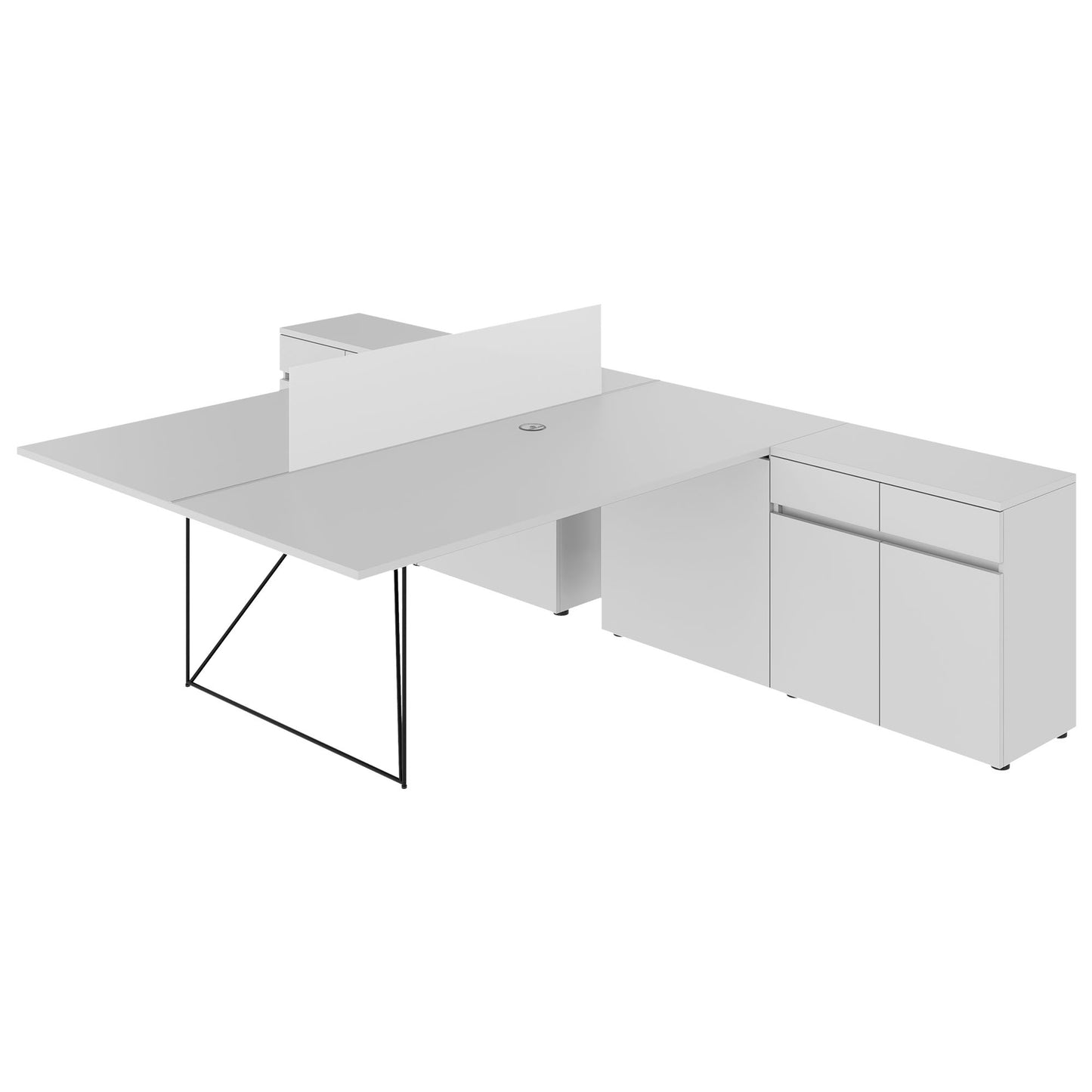 AIR DUO Team-Schreibtisch mit Sideboards | 1600 - 2000 x 3200 mm, elektrifiziert, Perlgrau