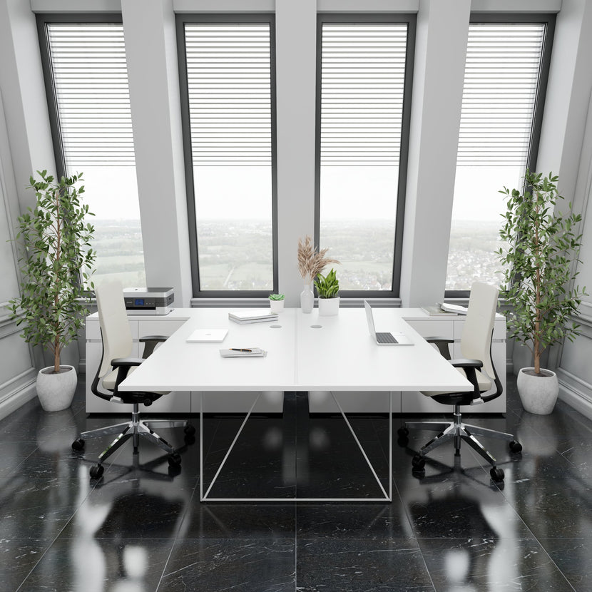 AIR DUO Bureau de l'équipe avec des buffet | 1600 - 2000 x 3200 mm, électrifié, gris perlé