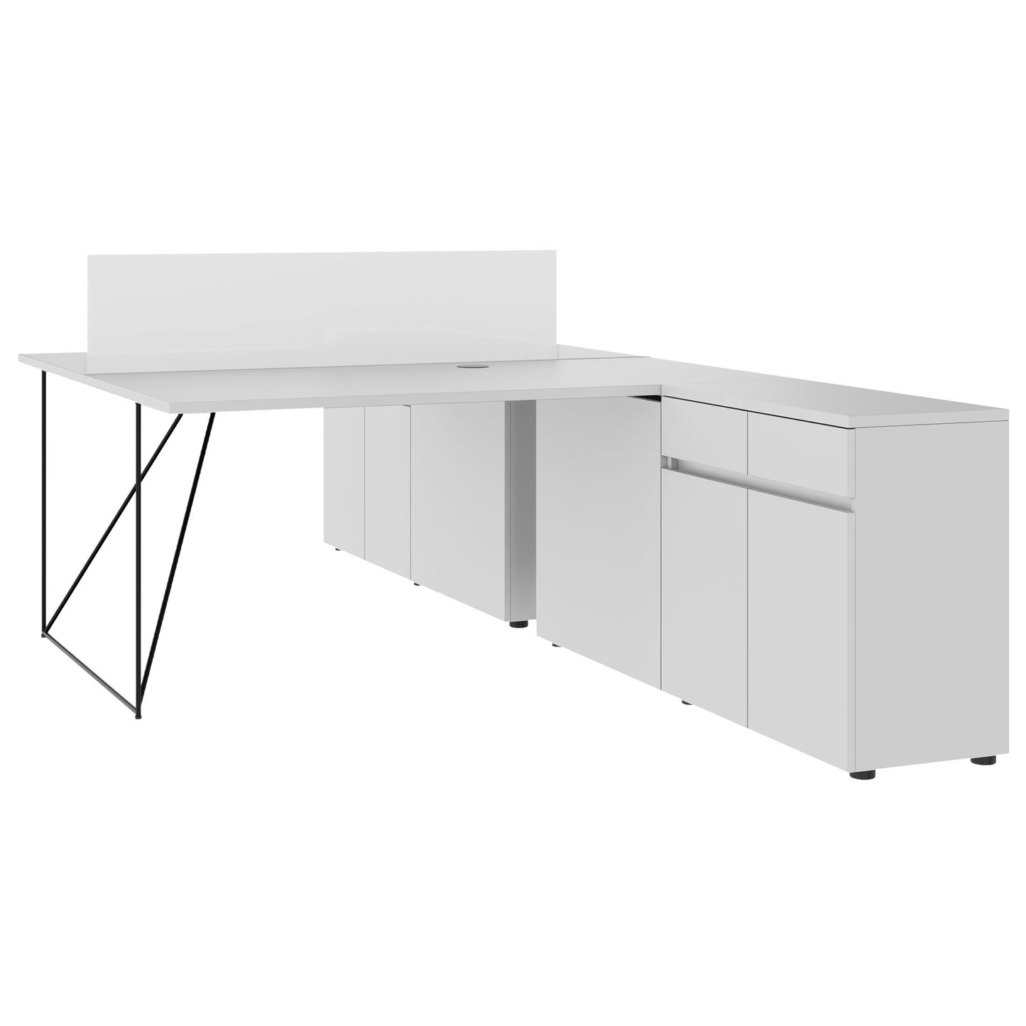 AIR DUO Team-Schreibtisch mit Sideboards | 1600 - 2000 x 3200 mm, elektrifiziert, Perlgrau