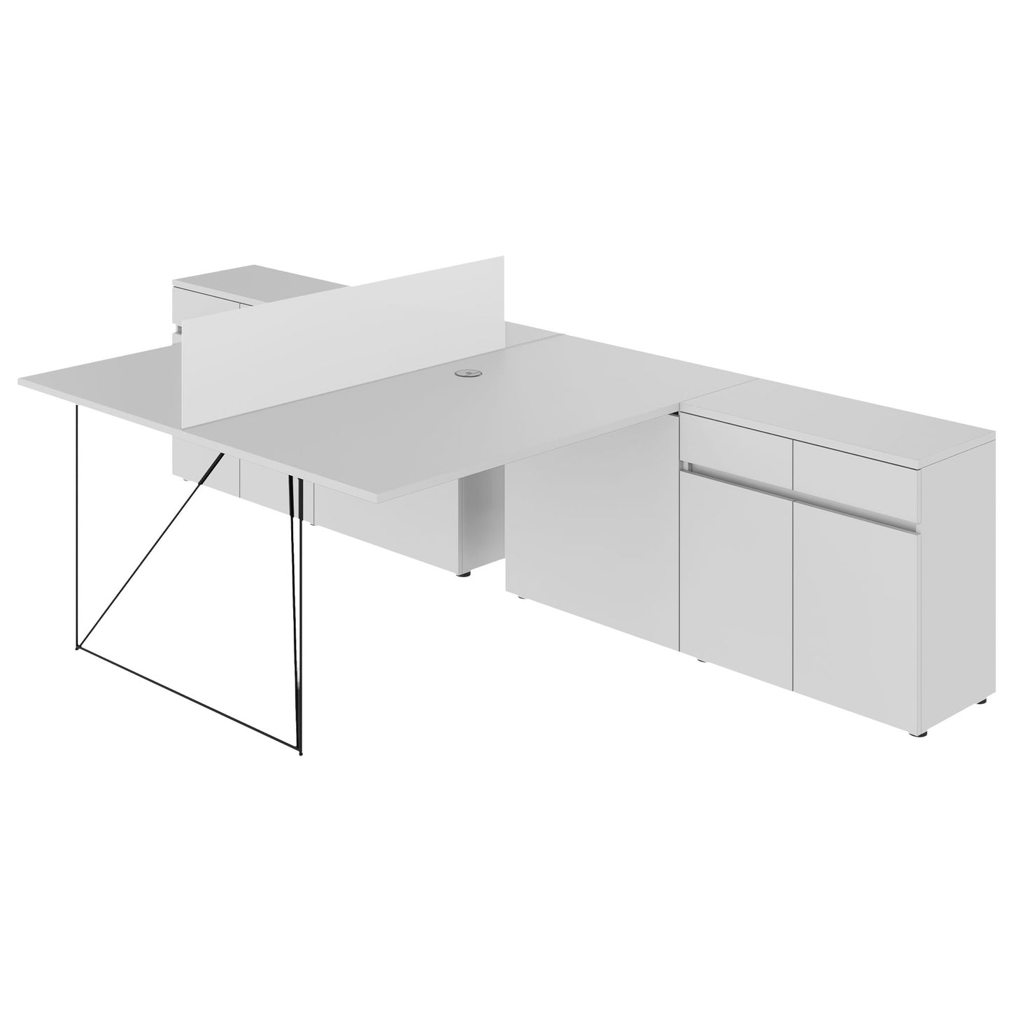 AIR DUO Team-Schreibtisch mit Sideboards | 1600 - 2000 x 3200 mm, elektrifiziert, Perlgrau