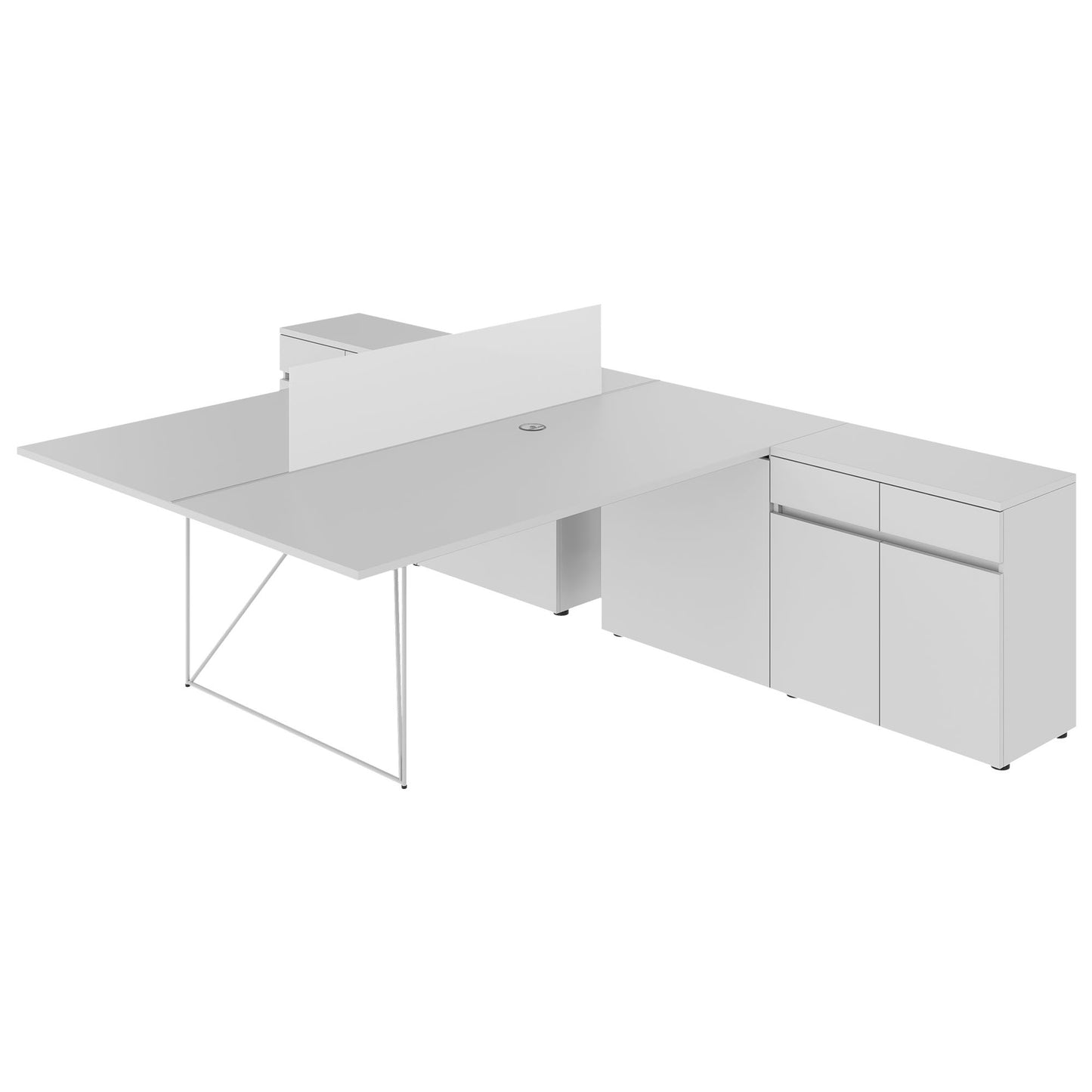 AIR DUO Team-Schreibtisch mit Sideboards | 1600 - 2000 x 3200 mm, elektrifiziert, Perlgrau