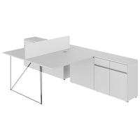 Air Duo Team Desk con sideboard | 1600 - 2000 x 3200 mm, elettrificato, grigio perla