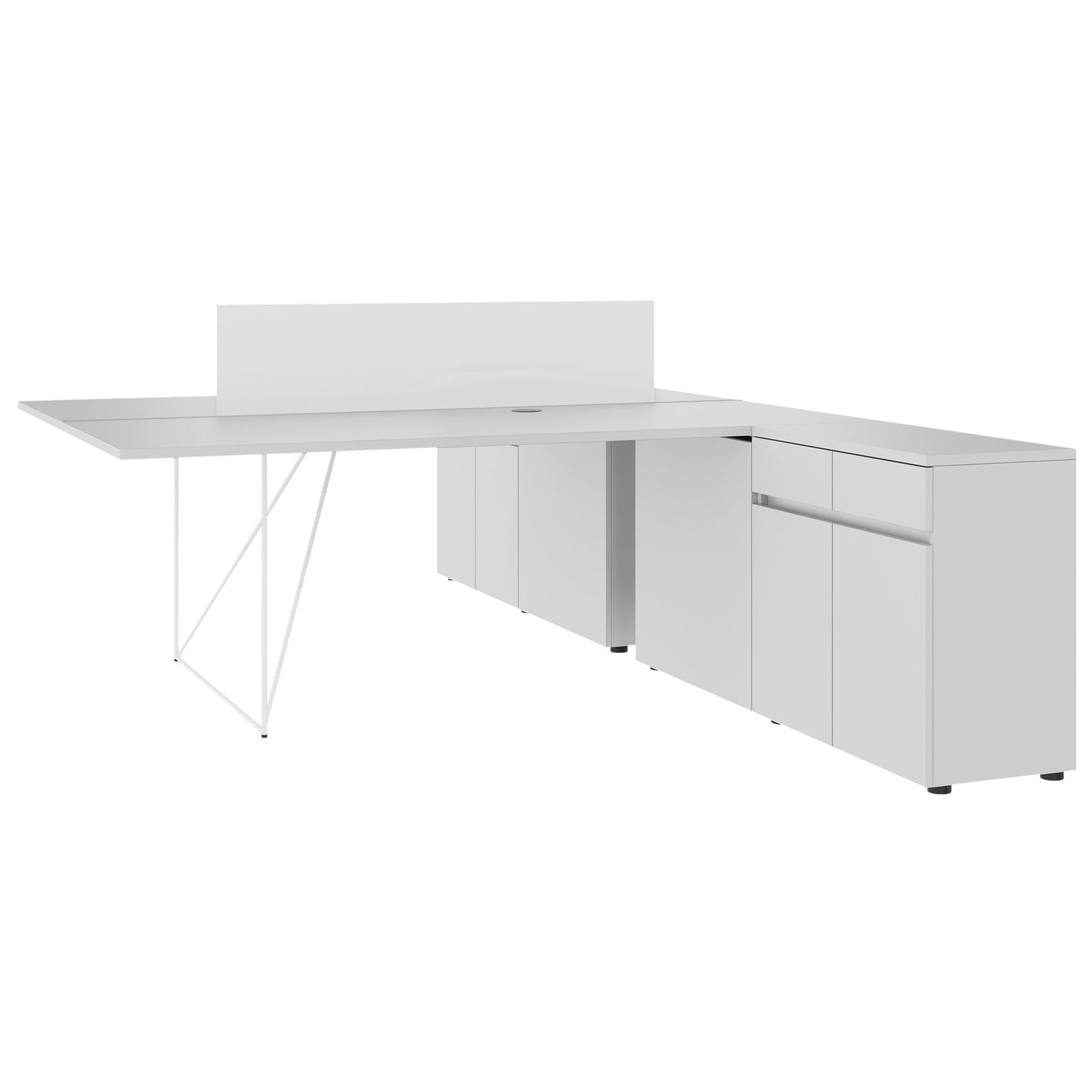 AIR DUO Team-Schreibtisch mit Sideboards | 1600 - 2000 x 3200 mm, elektrifiziert, Perlgrau