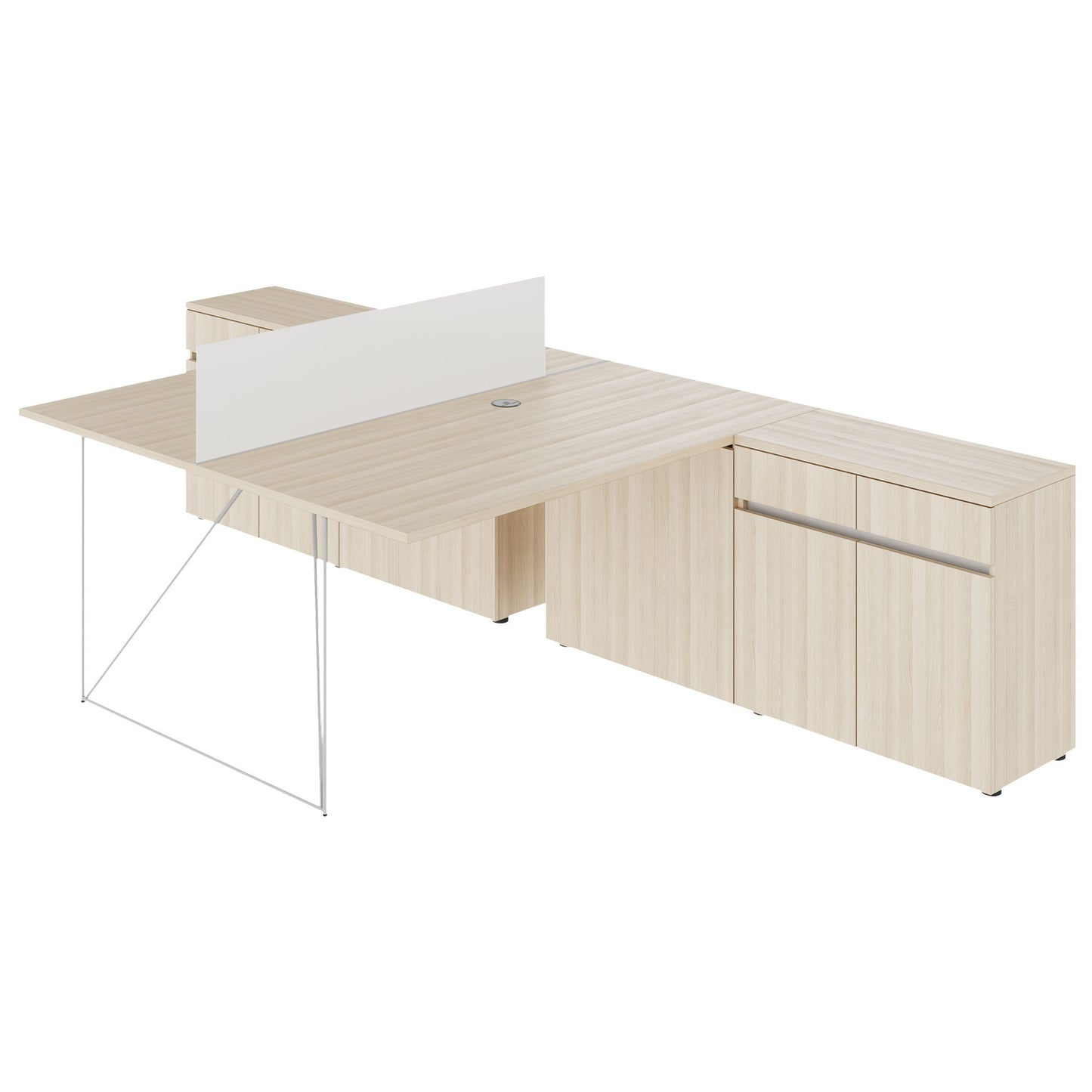 AIR DUO Desk del team con sideboard | 1600 - 2000 x 3200 mm, elettrificato, cenere di sabbia