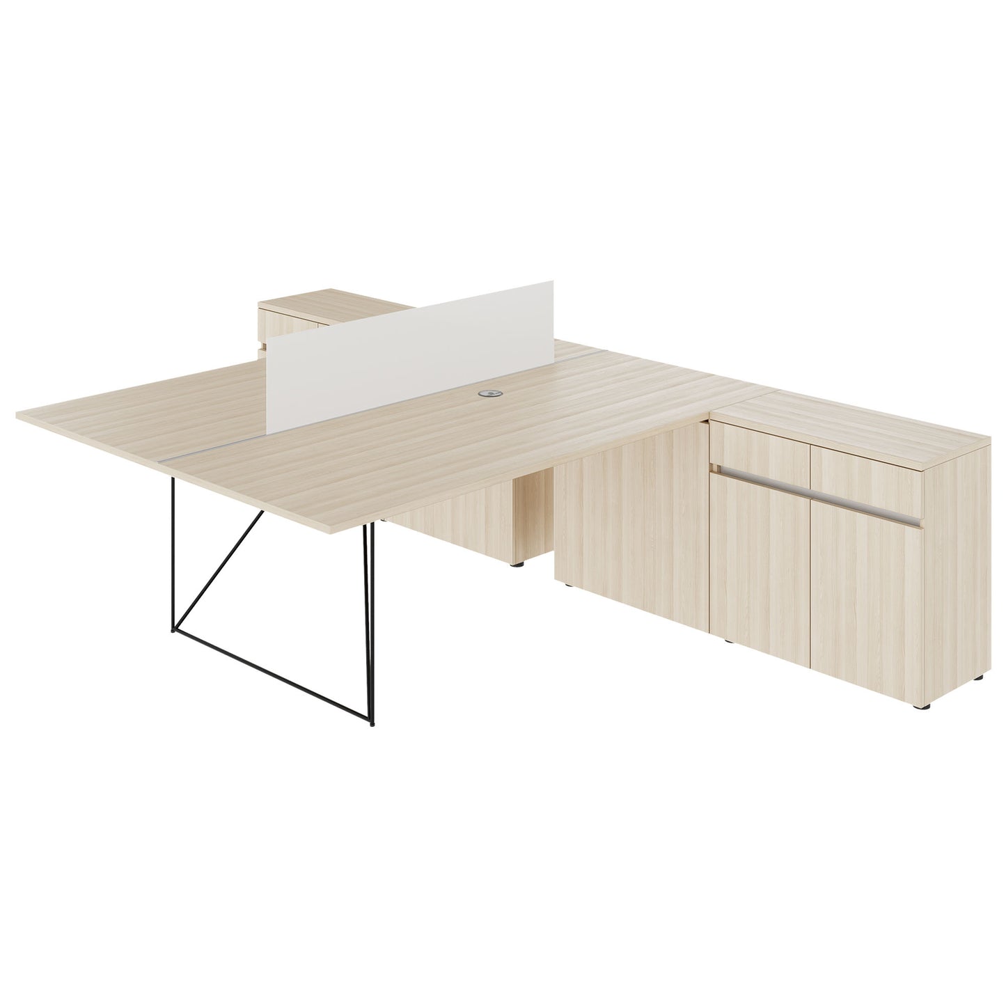 AIR DUO Team-Schreibtisch mit Sideboards | 1600 - 2000 x 3200 mm, elektrifiziert, Sandesche