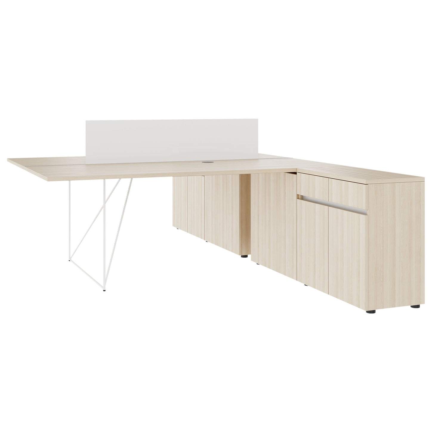 AIR DUO Desk del team con sideboard | 1600 - 2000 x 3200 mm, elettrificato, cenere di sabbia