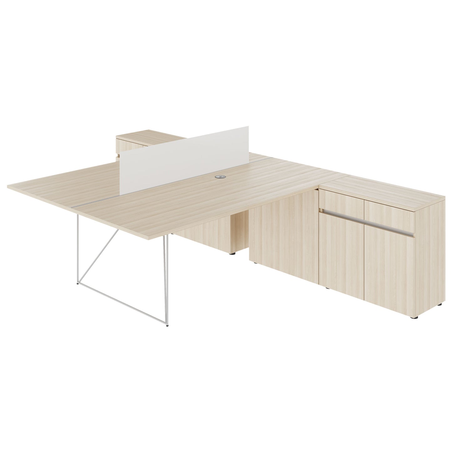 AIR DUO Desk del team con sideboard | 1600 - 2000 x 3200 mm, elettrificato, cenere di sabbia