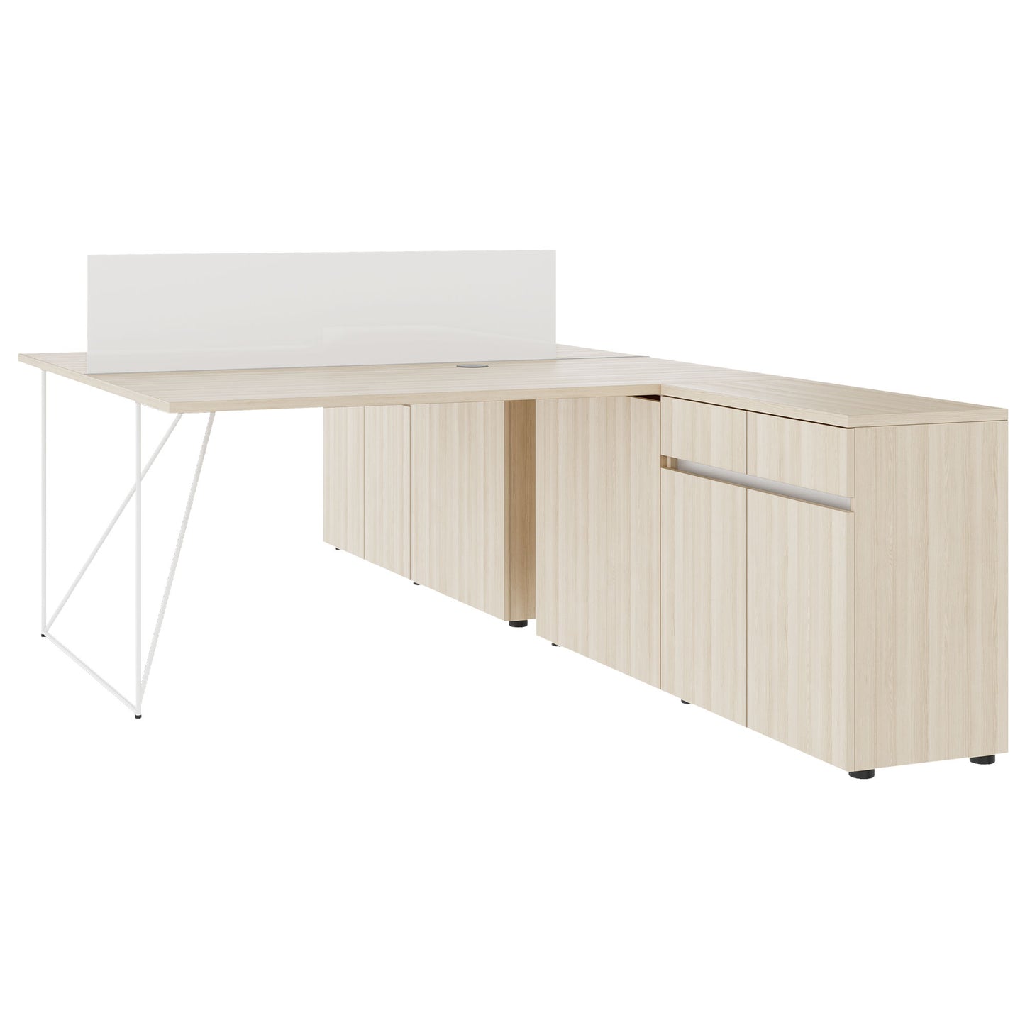 AIR DUO Desk del team con sideboard | 1600 - 2000 x 3200 mm, elettrificato, cenere di sabbia