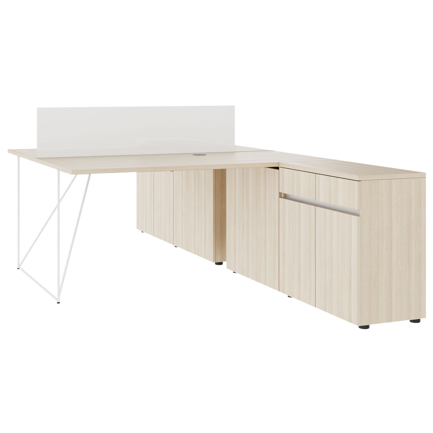 AIR DUO Team-Schreibtisch mit Sideboards | 1600 - 2000 x 3200 mm, elektrifiziert, Sandesche