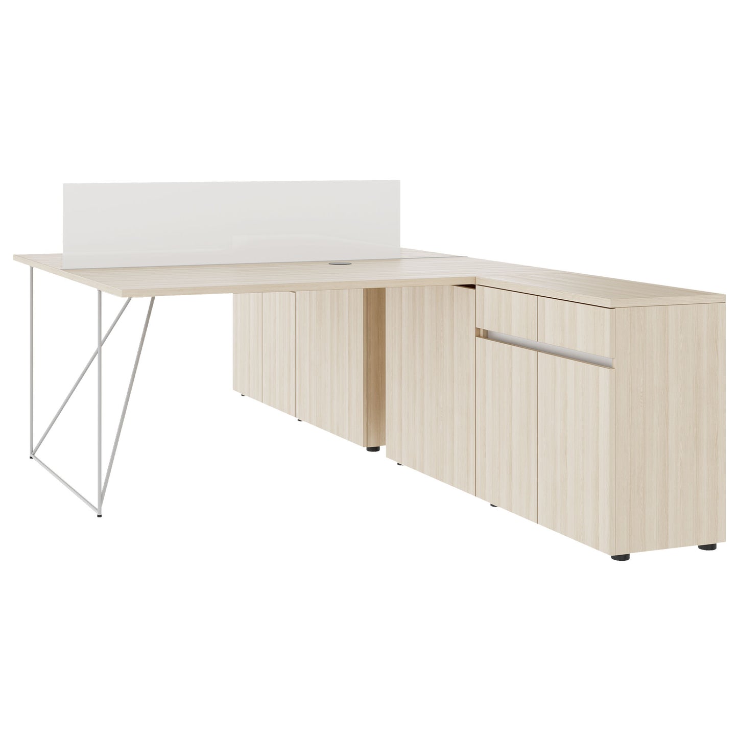 AIR DUO Team-Schreibtisch mit Sideboards | 1600 - 2000 x 3200 mm, elektrifiziert, Sandesche