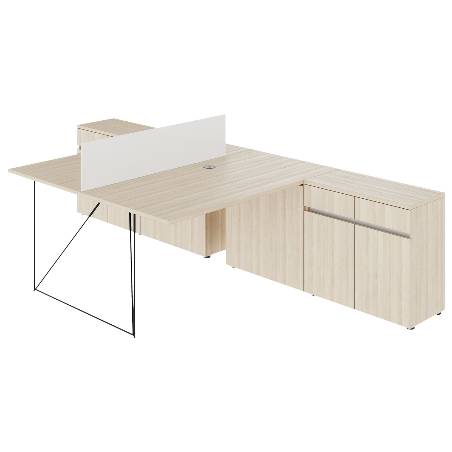 AIR DUO Team-Schreibtisch mit Sideboards | 1600 - 2000 x 3200 mm, elektrifiziert, Sandesche