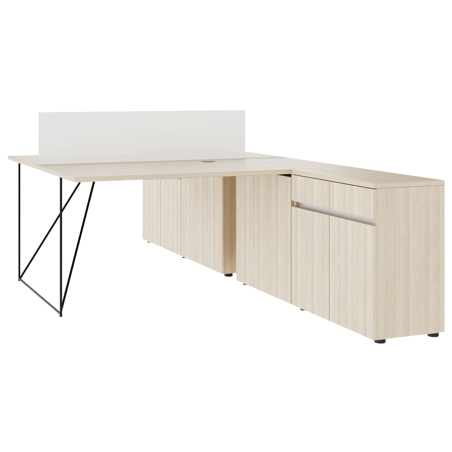 AIR DUO Team-Schreibtisch mit Sideboards | 1600 - 2000 x 3200 mm, elektrifiziert, Sandesche