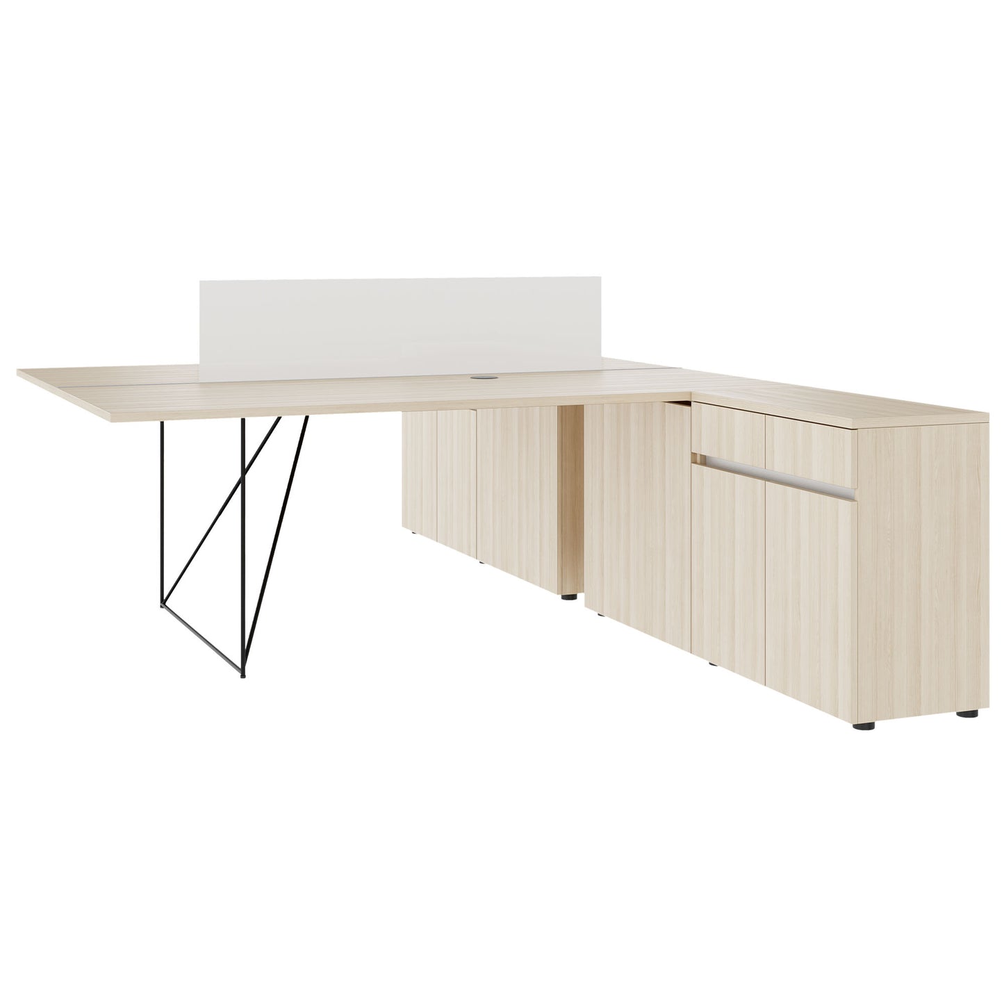 AIR DUO Team-Schreibtisch mit Sideboards | 1600 - 2000 x 3200 mm, elektrifiziert, Sandesche