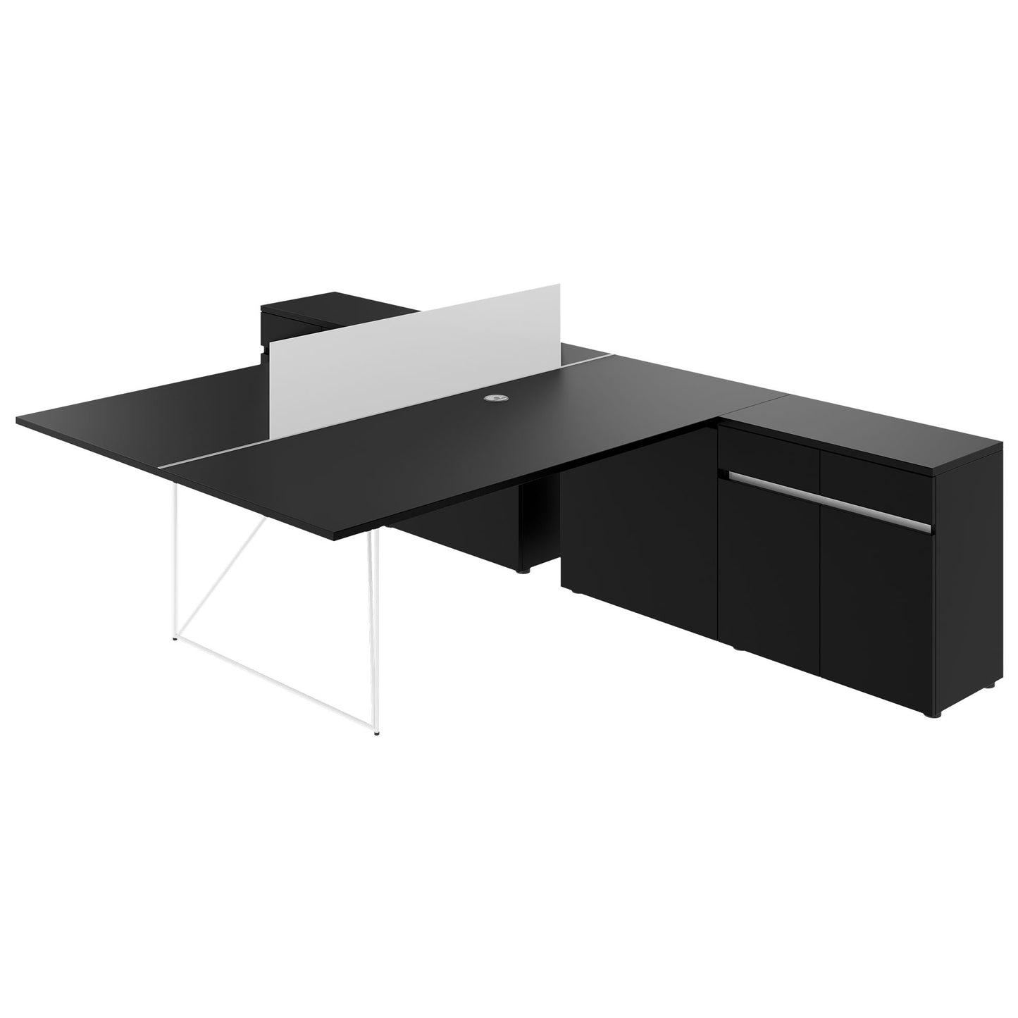 AIR DUO Team-Schreibtisch mit Sideboards | 1600 - 2000 x 3200 mm, elektrifiziert, Schwarz