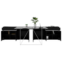 Bureau d'équipe AIR DUO avec buffets | 1600 - 2000 x 3200 mm, électrifié, noir