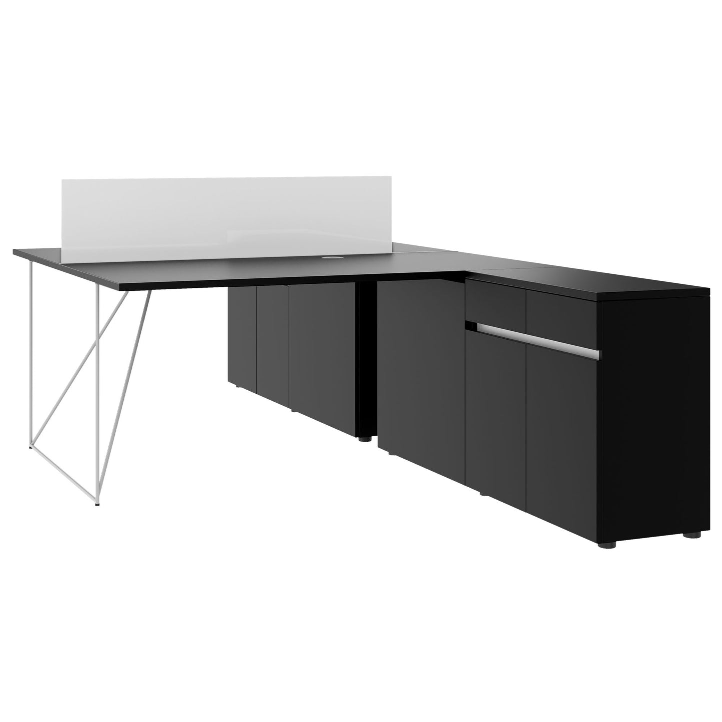 AIR DUO Team-Schreibtisch mit Sideboards | 1600 - 2000 x 3200 mm, elektrifiziert, Schwarz