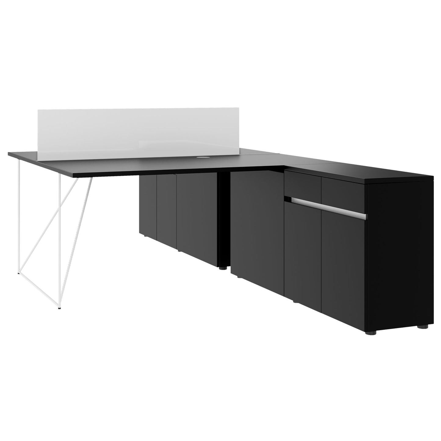 AIR DUO Team-Schreibtisch mit Sideboards | 1600 - 2000 x 3200 mm, elektrifiziert, Schwarz