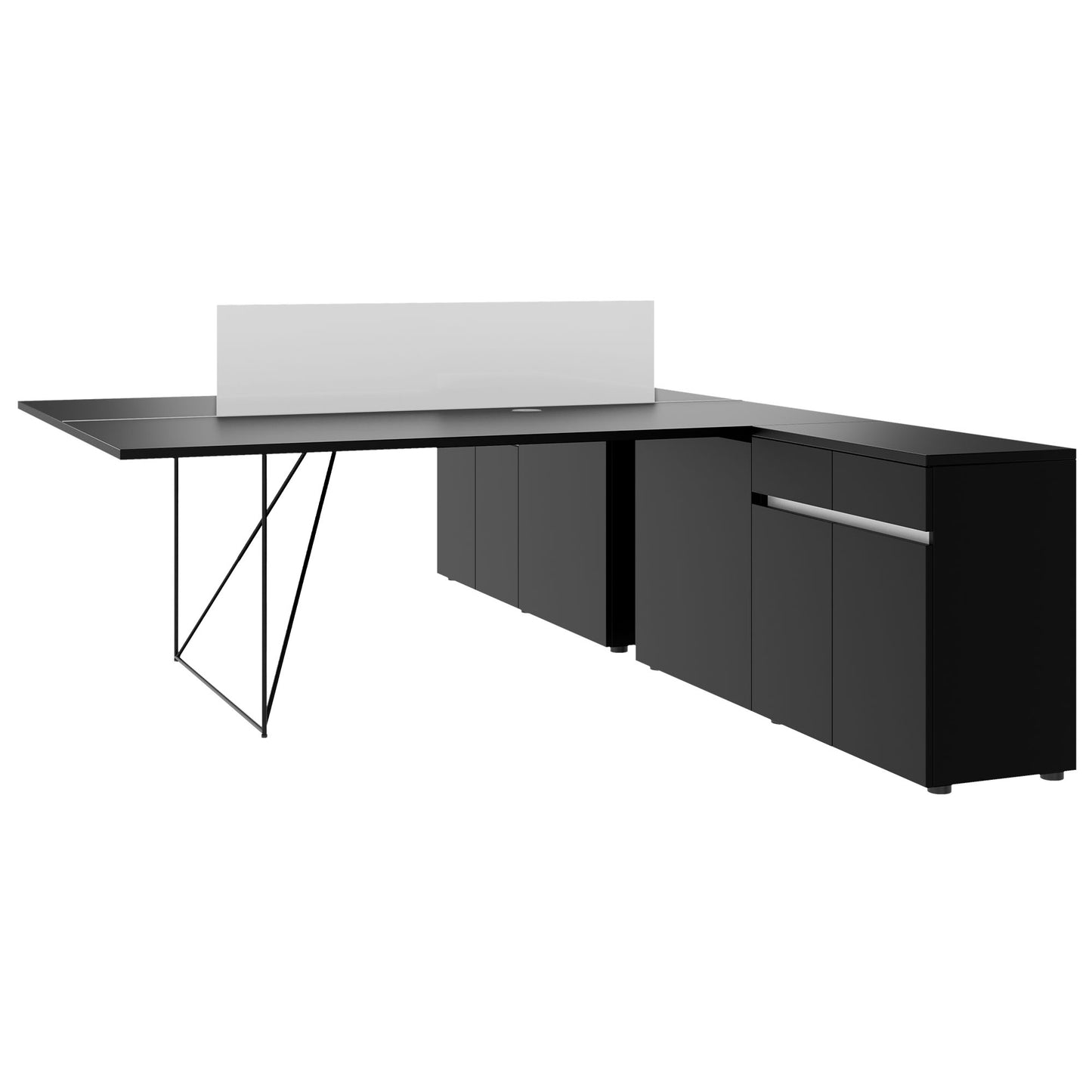 AIR DUO Desk del team con sideboard | 1600 - 2000 x 3200 mm, elettrificato, nero