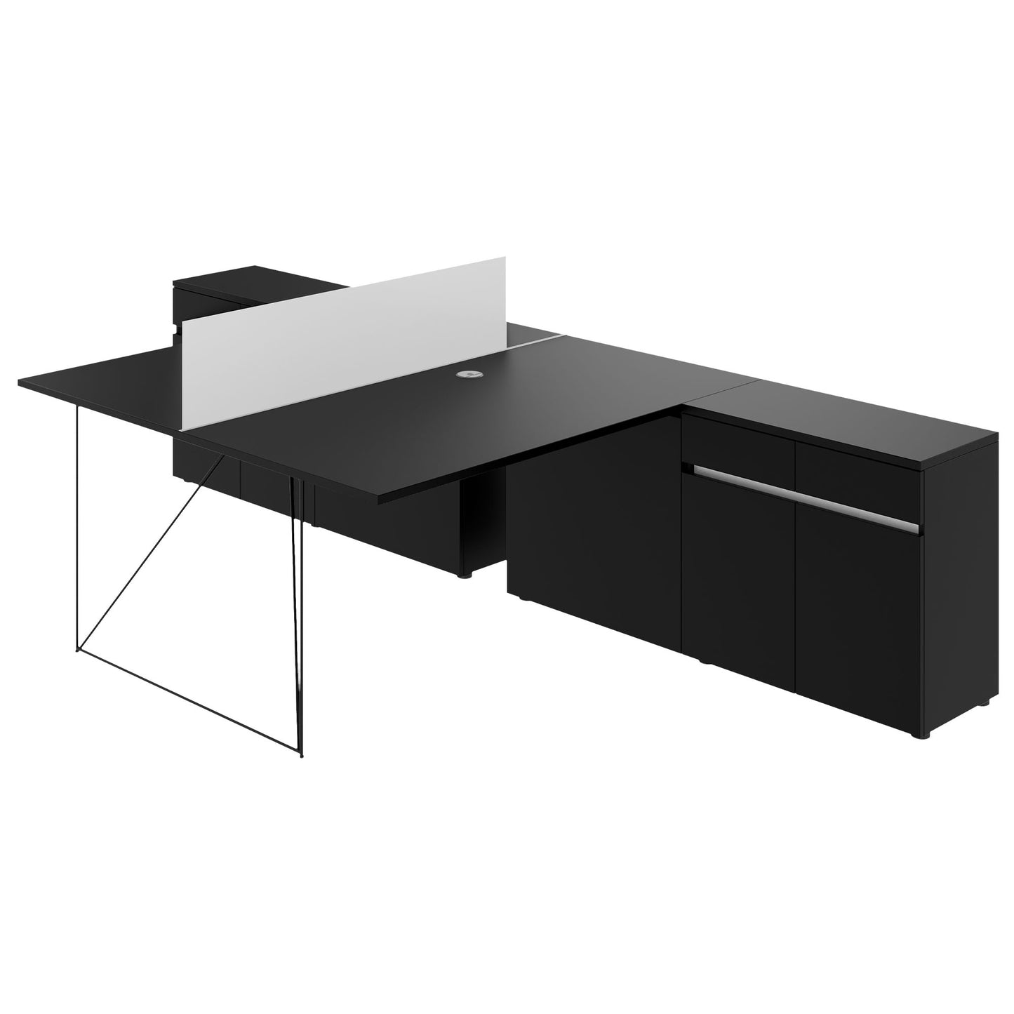AIR DUO Desk del team con sideboard | 1600 - 2000 x 3200 mm, elettrificato, nero