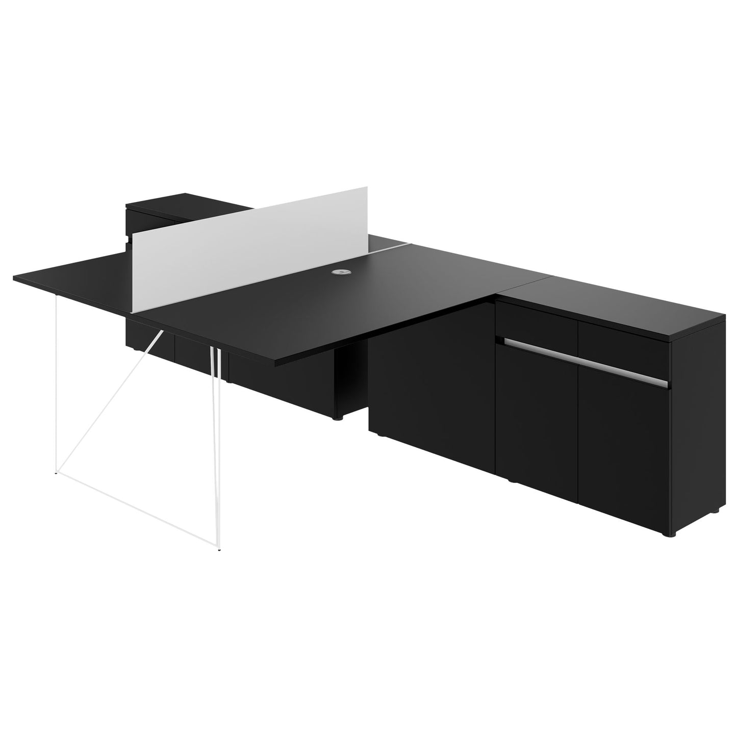 Bureau d'équipe AIR DUO avec buffets | 1600 - 2000 x 3200 mm, électrifié, noir