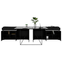 Bureau d'équipe AIR DUO avec buffets | 1600 - 2000 x 3200 mm, électrifié, noir