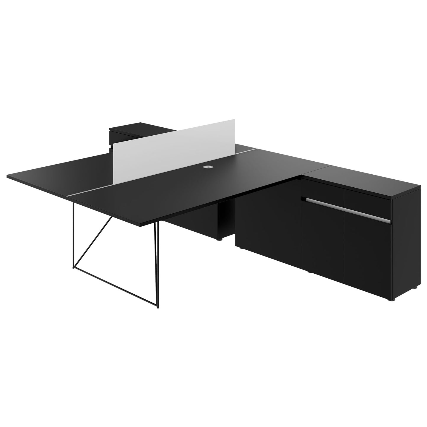 AIR DUO Team-Schreibtisch mit Sideboards | 1600 - 2000 x 3200 mm, elektrifiziert, Schwarz