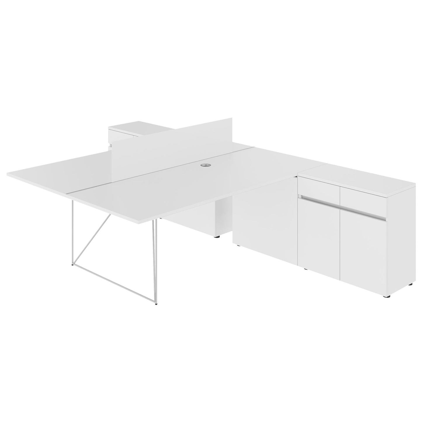 AIR DUO Team-Schreibtisch mit Sideboards | 1600 - 2000 x 3200 mm, elektrifiziert, Weiß