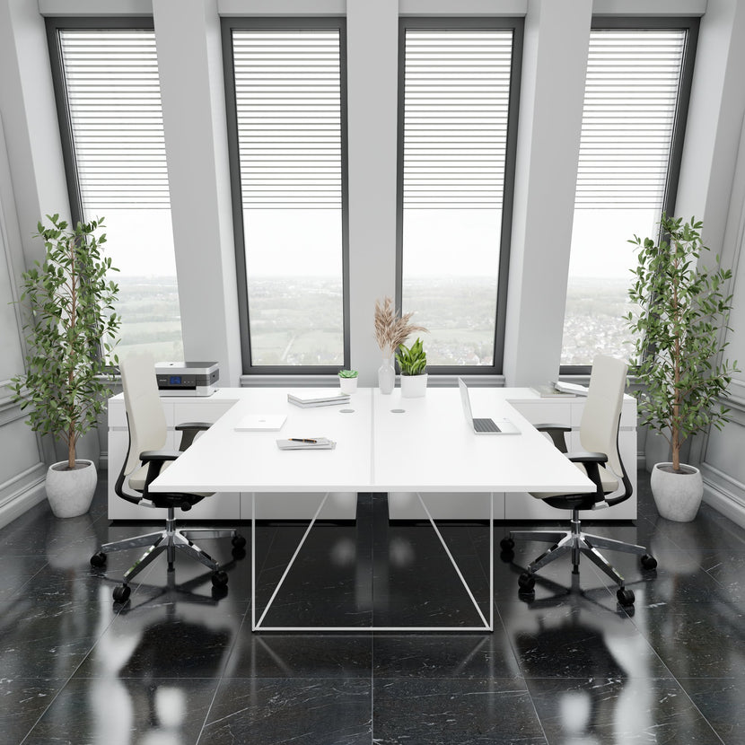 AIR DUO Bureau de l'équipe avec des buffet | 1600 - 2000 x 3200 mm, électrifié, blanc