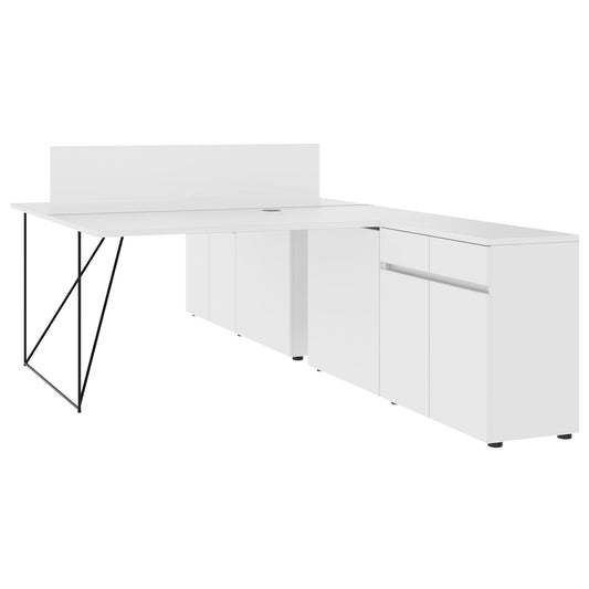 AIR DUO Desk del team con sideboard | 1600 - 2000 x 3200 mm, elettrificato, bianco