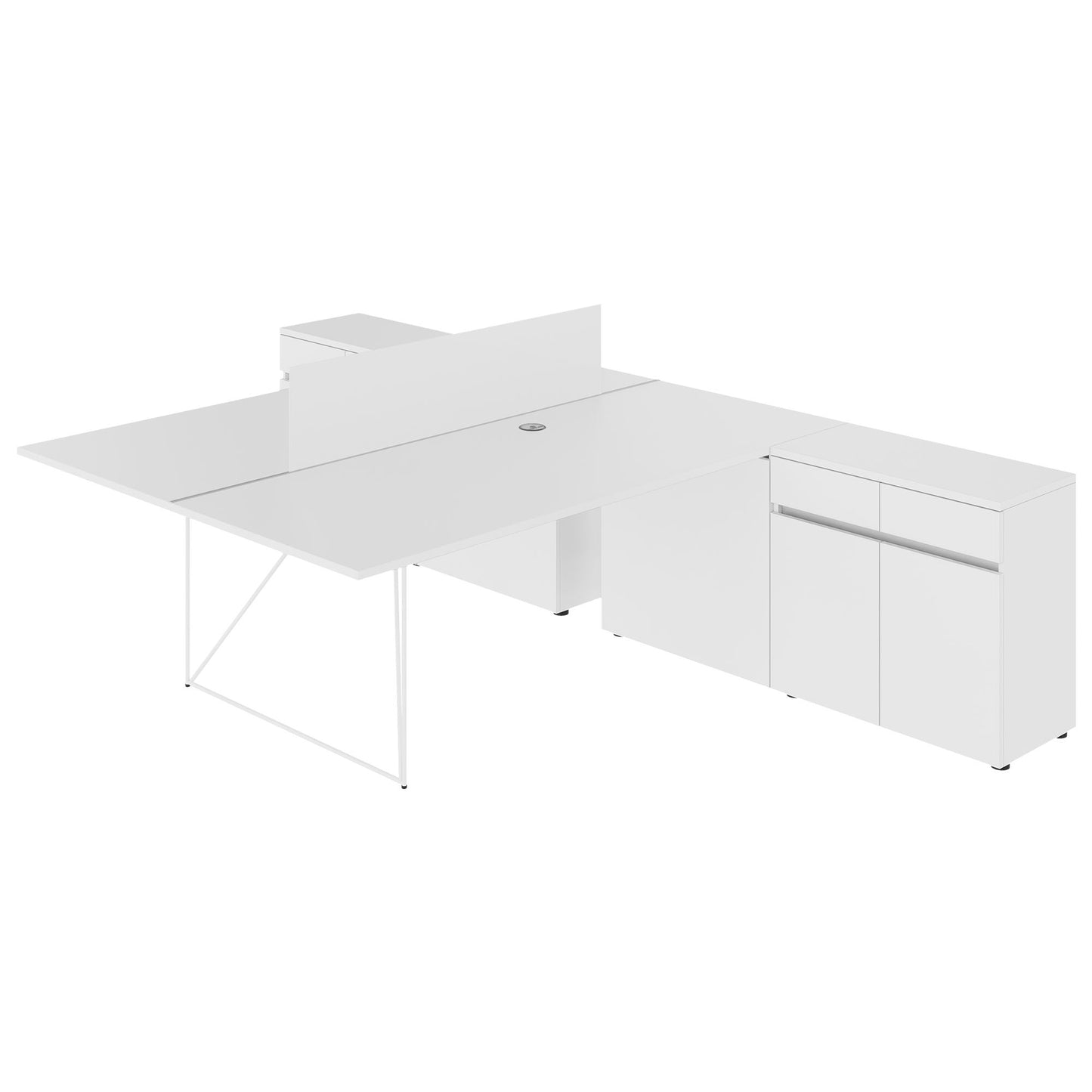 AIR DUO Team-Schreibtisch mit Sideboards | 1600 - 2000 x 3200 mm, elektrifiziert, Weiß