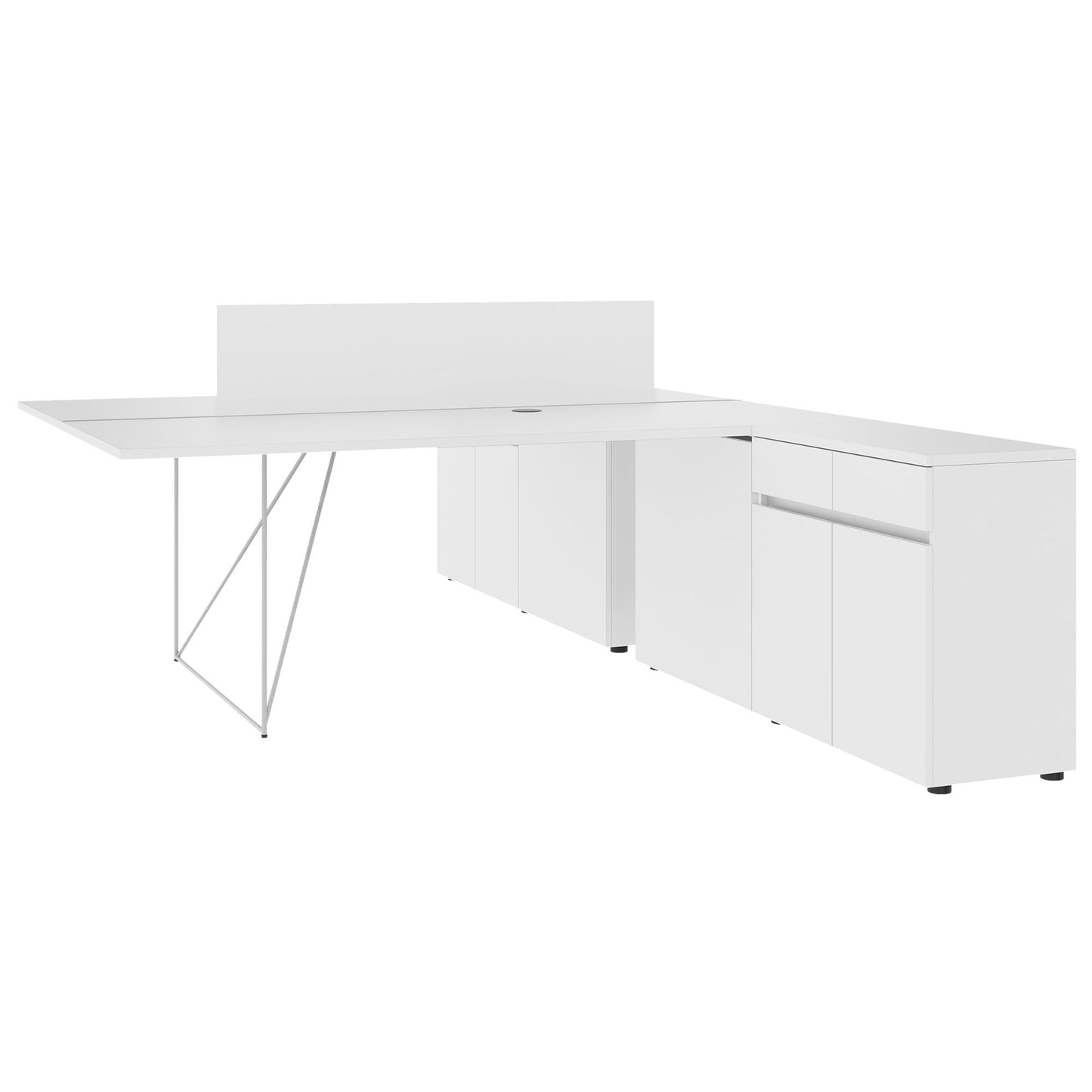 AIR DUO Team-Schreibtisch mit Sideboards | 1600 - 2000 x 3200 mm, elektrifiziert, Weiß