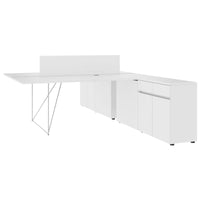 AIR DUO Team-Schreibtisch mit Sideboards | 1600 - 2000 x 3200 mm, elektrifiziert, Weiß