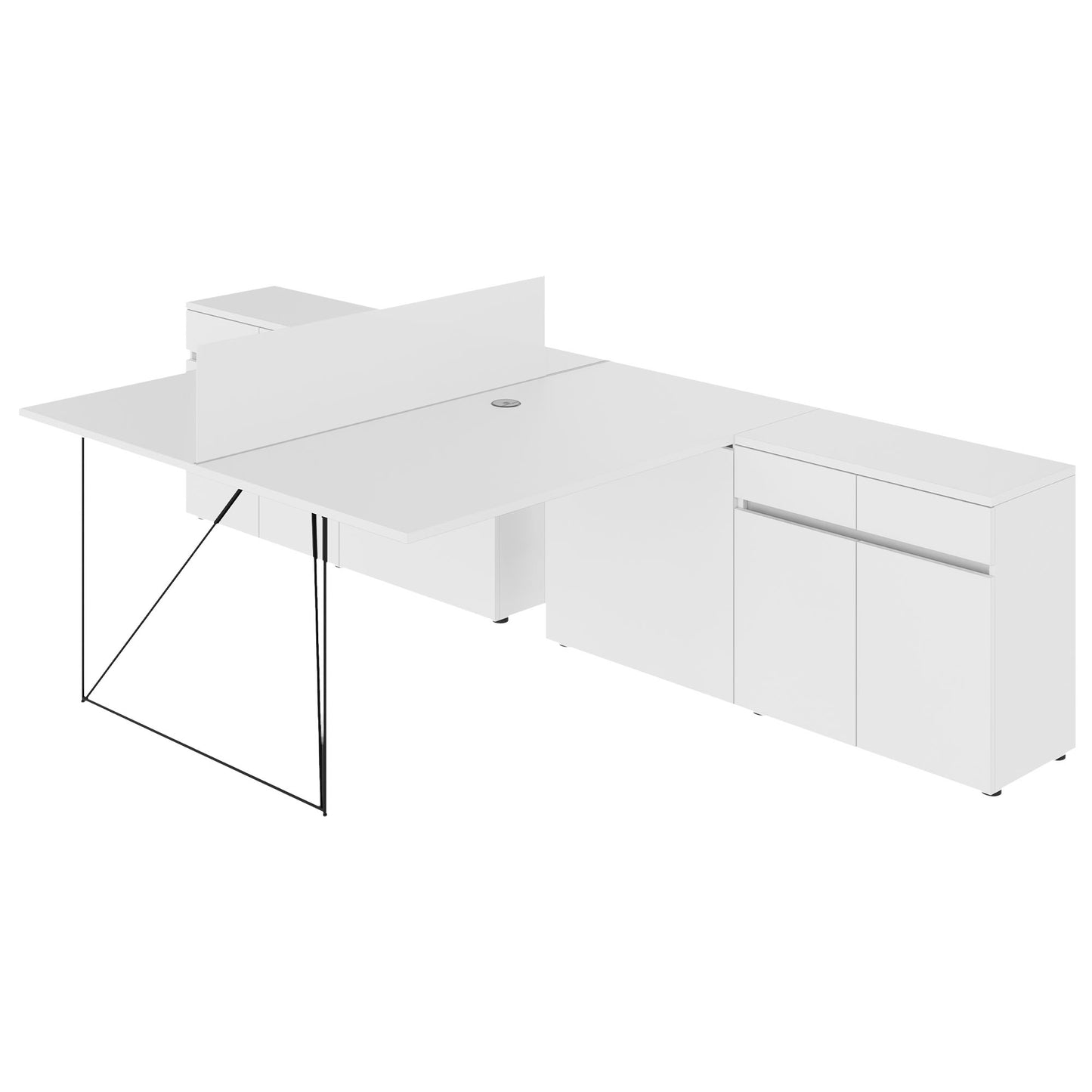 AIR DUO Desk del team con sideboard | 1600 - 2000 x 3200 mm, elettrificato, bianco