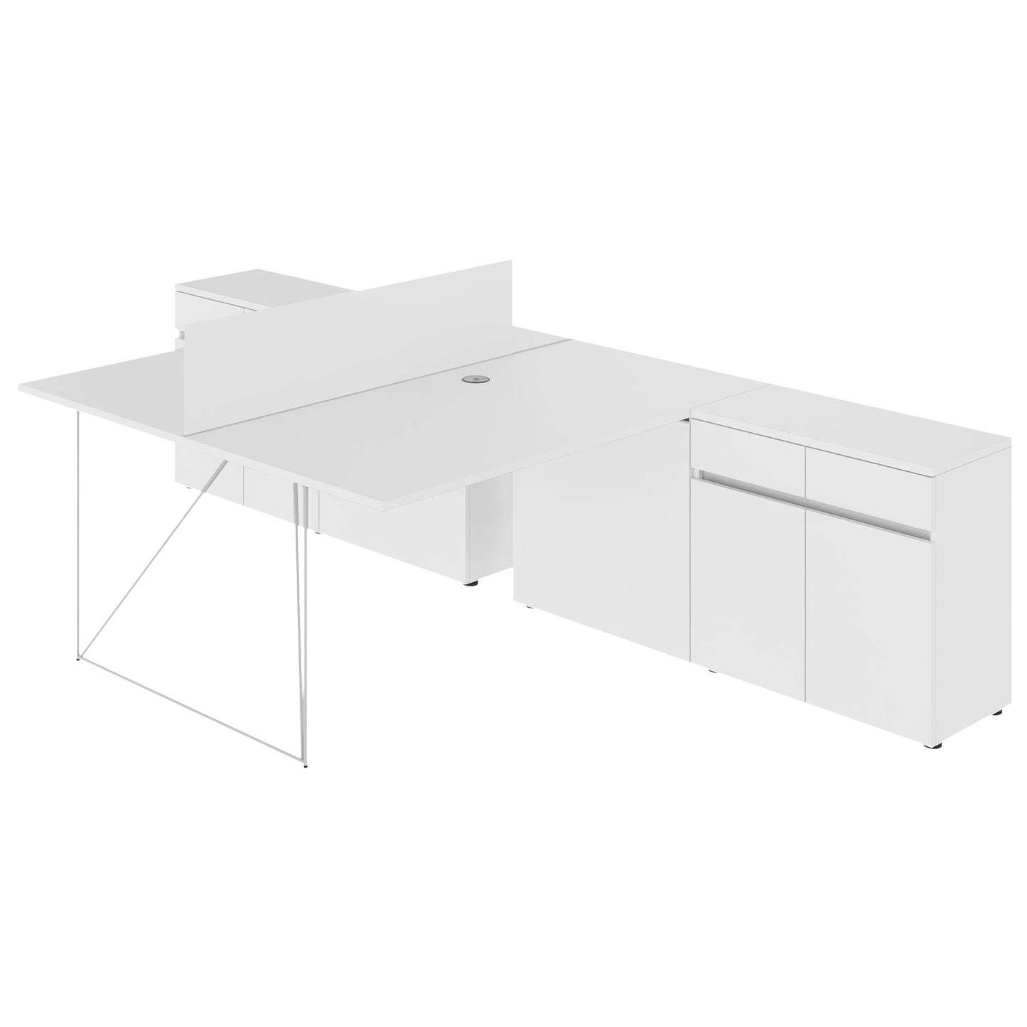 AIR DUO Team-Schreibtisch mit Sideboards | 1600 - 2000 x 3200 mm, elektrifiziert, Weiß