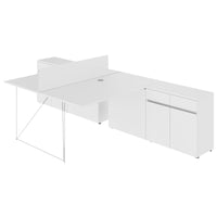 AIR DUO Team-Schreibtisch mit Sideboards | 1600 - 2000 x 3200 mm, elektrifiziert, Weiß