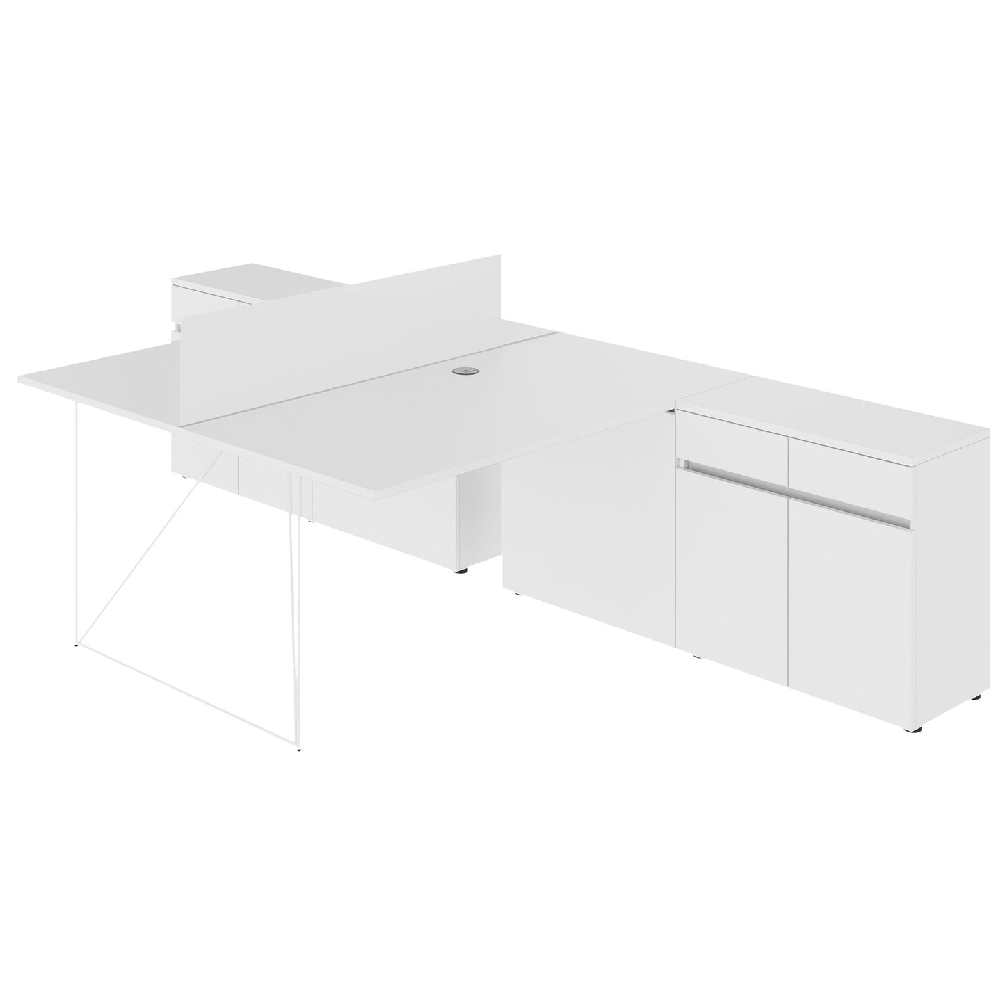 AIR DUO Team-Schreibtisch mit Sideboards | 1600 - 2000 x 3200 mm, elektrifiziert, Weiß