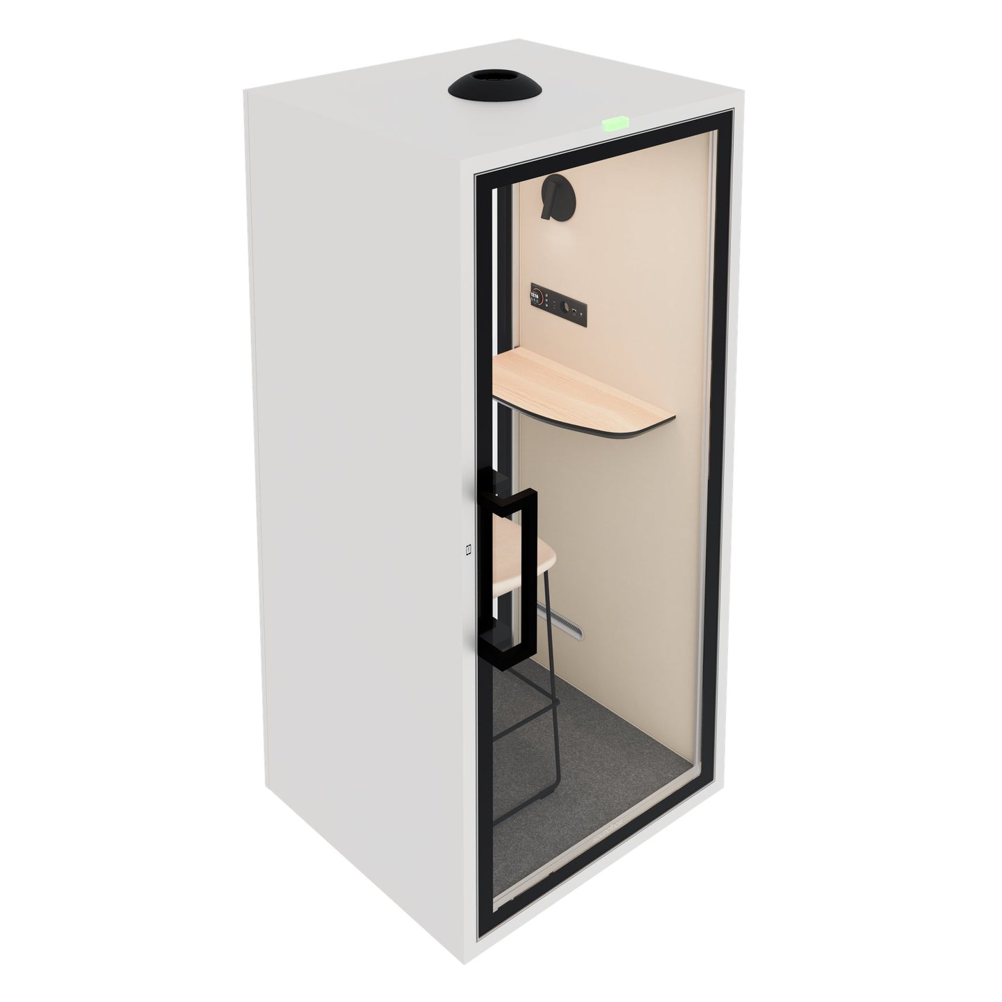 Soundbox ART S Telefonbox | Schallschutz Klasse A | Für 1 Person | Tisch & Barhocker | Belüftung, Beleuchtung & Stromversorgung | Für Großraumbüros