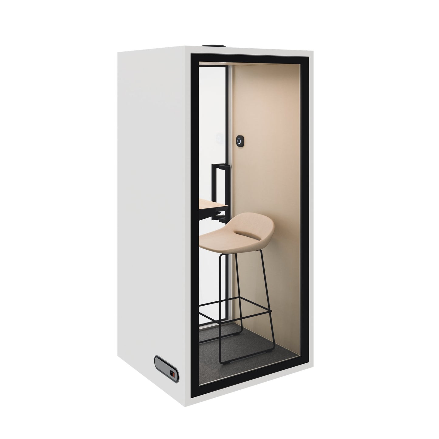 Soundbox ART S Telefonbox | Schallschutz Klasse A | Für 1 Person | Tisch & Barhocker | Belüftung, Beleuchtung & Stromversorgung | Für Großraumbüros