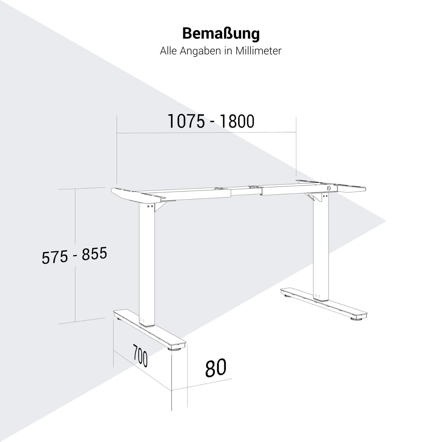 SCALE Tischgestell | 1075 - 1800 mm, manuell höhenverstellbar, Silber